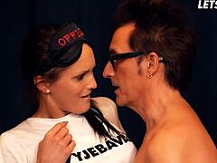 Big tits brunette Barbara Bieber seduced by businessman in dorm. He fingers and licks her to orgasm.