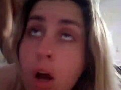 natural tits bounce as she sucks deepthroat, bent over doggystyle with black lover