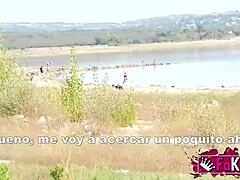 Brunette Briseida bends over for outdoor doggystyle fucking. Voyeur catches the amateur tits action in nature.