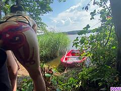 Blonde tattooed stepsister rides stepbrother's dick publicly on boat for 25k subs celebration