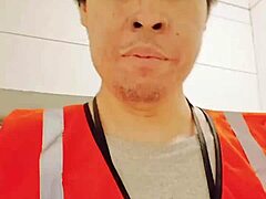 this amsr sfw is walking about during work in public