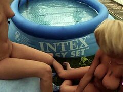 Hot Blonde And Brunette Lesbian Couple Lick Pussies Outdoors Intensely.