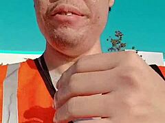 this amsr sfw is walking about during work in public