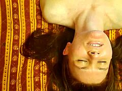 European young skinny brunette couple in bedroom! Tits massage with olive oil, squeezing them bouncy and wet for close-up POV action!