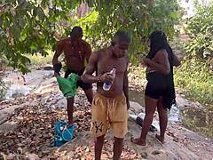 black ebony threesome with big ass bent over doggystyle fucking from river to mountain top