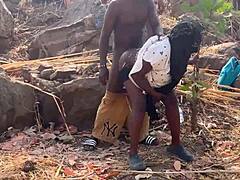 black ebony threesome with big ass bent over doggystyle fucking from river to mountain top