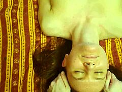 European young skinny brunette couple in bedroom! Tits massage with olive oil, squeezing them bouncy and wet for close-up POV action!