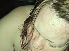 milf rides foot while sucking huge cock in group