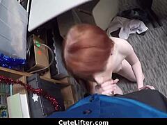 I caught this ginger teen 18+ stealing electronics so I punished her with my big cock.