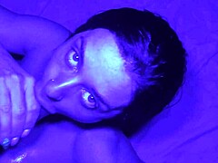 Blowjob and creampie in blue light room with passion
