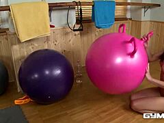 Gym fuck babe subil arch works out her tight pussy riding a rubber ball