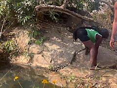 Big Black Cock Babe Bent Over Doggystyle in Riverside Threesome. Mature Ass Sideways Fucking Almost Caught by Fulanis.