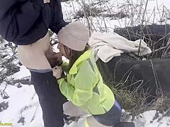 My beautiful girlfriend in nylon miniskirt rides passionately in nature's public spot.