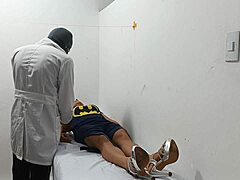 kinky doctor masturbating his huge cock in the office while dominating young 18+ student neighbor