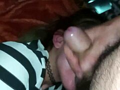Amateur slut deepthroats to cum in mouth