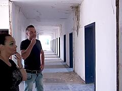 two milfs get sloppy blowjobs and bent over licking in amateur threesome at lost place