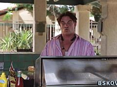 feet worshipped busty milf gets throated deep