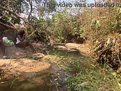 Big Black Cock Babe Bent Over Doggystyle in Riverside Threesome. Mature Ass Sideways Fucking Almost Caught by Fulanis.