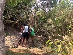 Big Black Cock Babe Bent Over Doggystyle in Riverside Threesome. Mature Ass Sideways Fucking Almost Caught by Fulanis.