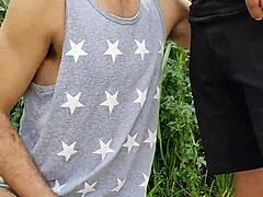 Amateur Exhibitionist Sucks Hung Farmer Outdoors While Friend Films The Public Domination Game