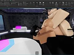Big tits slut gets rough ass fucked bent over by shemale femboy on Roblox with tits bouncing.
