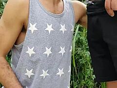 Amateur Exhibitionist Sucks Hung Farmer Outdoors While Friend Films The Public Domination Game