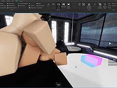 Big tits slut gets rough ass fucked bent over by shemale femboy on Roblox with tits bouncing.