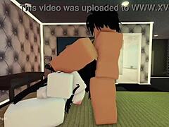 Cute moth girl gets roughly throat fucked in Roblox!