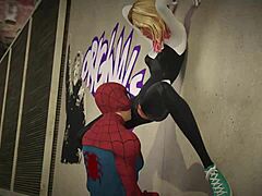 spiderman and gwen on the roof