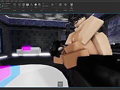 Big tits slut gets rough ass fucked bent over by shemale femboy on Roblox with tits bouncing.