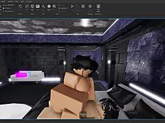 Big tits slut gets rough ass fucked bent over by shemale femboy on Roblox with tits bouncing.