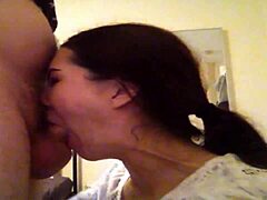 Gorgeous brunette Sabrina Sinclair delivers rough deepthroat blowjob with intense gagging