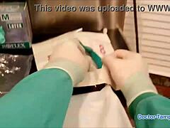 Watch Adrianna Fox spread her ass in latex gloves for Dr. Tampa's exam?