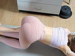 my roommate starts seducing me during her home yoga session, leading to fucking her blonde teen pussy in tight yoga pants