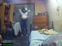 Latina milf deepthroats in bedroom for hot cum mouthful