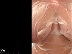 i uh saw this chubby french milf caressing her big tits under the shower secretly as a voyeur