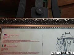 Natural Czech brunette babe got bent over and fucked outdoors in public by hairy European guy