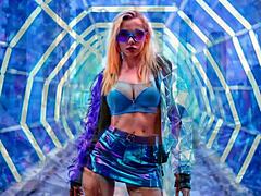 Milf in cosplay parodying horror movie with uncensored blowjob scenes