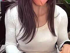 Asian Crossdresser Masturbates in Mask During Live Stream Session