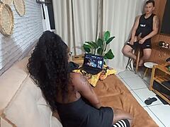 Interracial Fetish With Cute Natural Big Tit Babe. Huge Ass Gets Slapped During Blowjob.