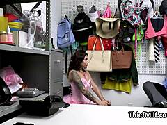 Milf strips at office for fingering