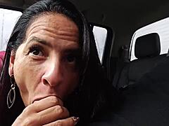 Milf housewife pays with blowjob for ride