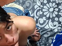 Girlfriend gives a handjob and deepthroat in homemade couple video