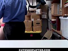 This cute teen redhead shoplifter April Reid avoids jail by getting fucked by the security guard after stealing jewelry.