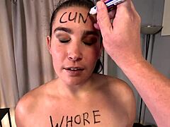 brunette amateur sucks my cock while i spit on her and give a facial