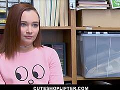 This cute teen redhead shoplifter April Reid avoids jail by getting fucked by the security guard after stealing jewelry.