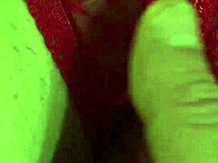 Shaved Pussy In Wet Red Thong Fingered