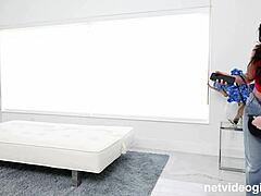 adorable receptionist at autobody shop during casting interview on sofa