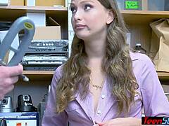 How does this petite brunette teen with natural tits and piercings fuck her way free from shoplifting charges?