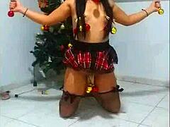 Bound slave gagged and sucking in christmas humiliation!